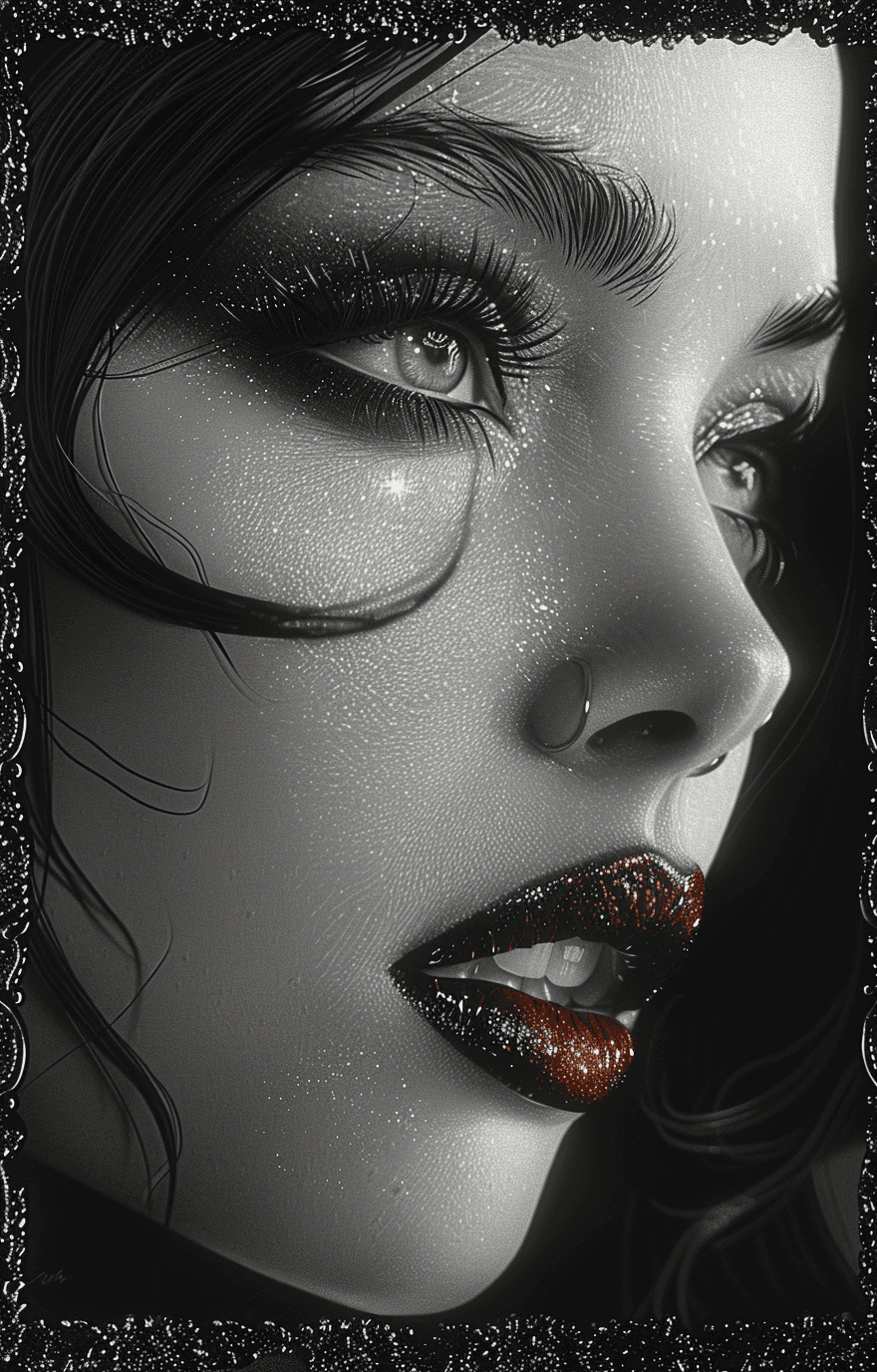 AI generated: female, fantasy, beauty, in the style of noir comic art, realistic hyper-detailed portraits, tattoo,...