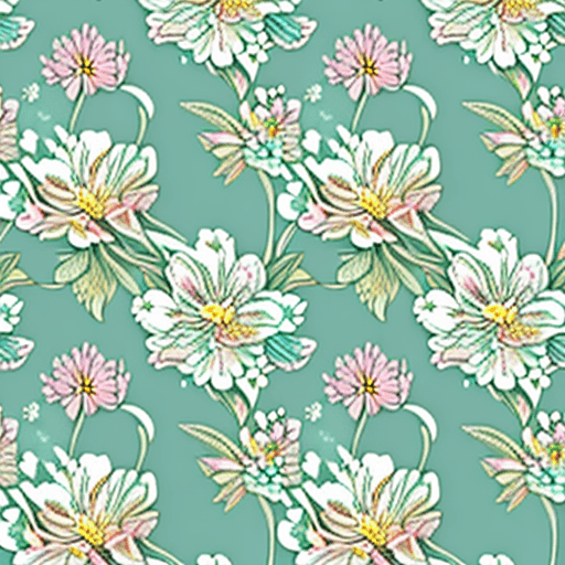 AI generated: a pattern of flowers on a iridescent colored background, detailed wild flowers pattern, pastel flora...