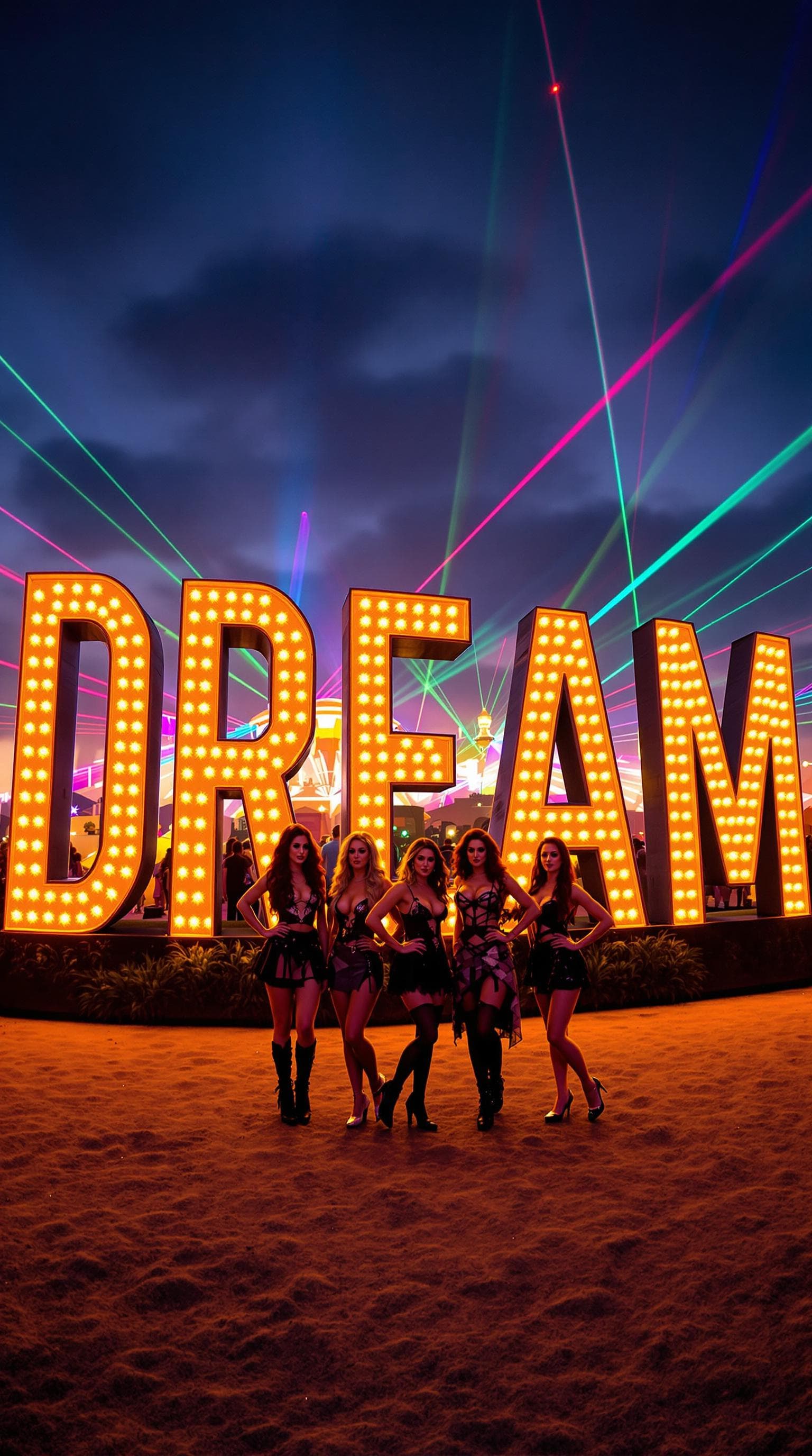 AI generated: This image captures a vibrant scene at an outdoor event, likely in a festival setting. The focal poi...