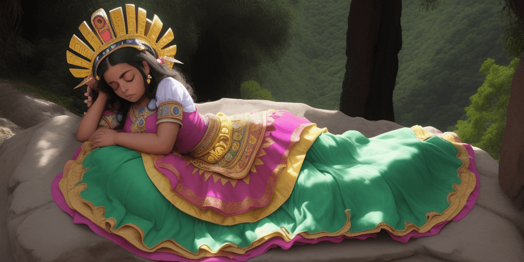 AI generated: princesa azteca hermosa durmiendo sobre una montaña
