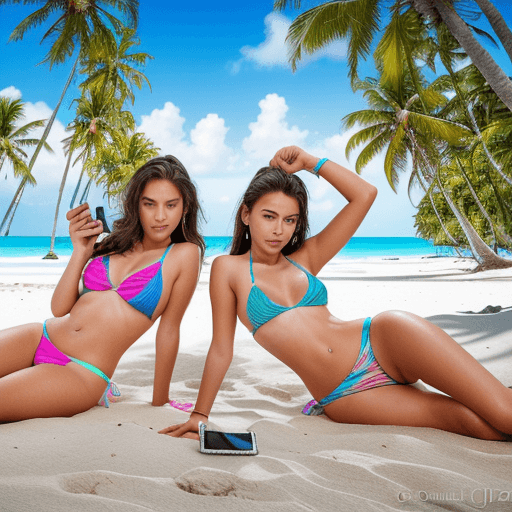 AI generated: 5 12 year old girls, young girls in bikinis with curvaceous bodies, tanning their backs on the beach...