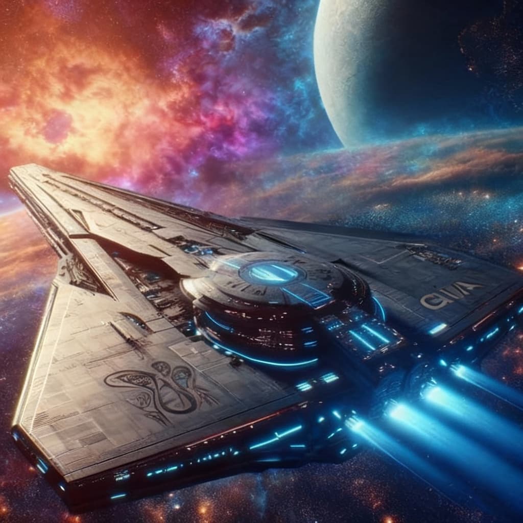AI generated: Reimagine, in detail, the alien spaceship to show a new design. Reposition and add or change paint c...