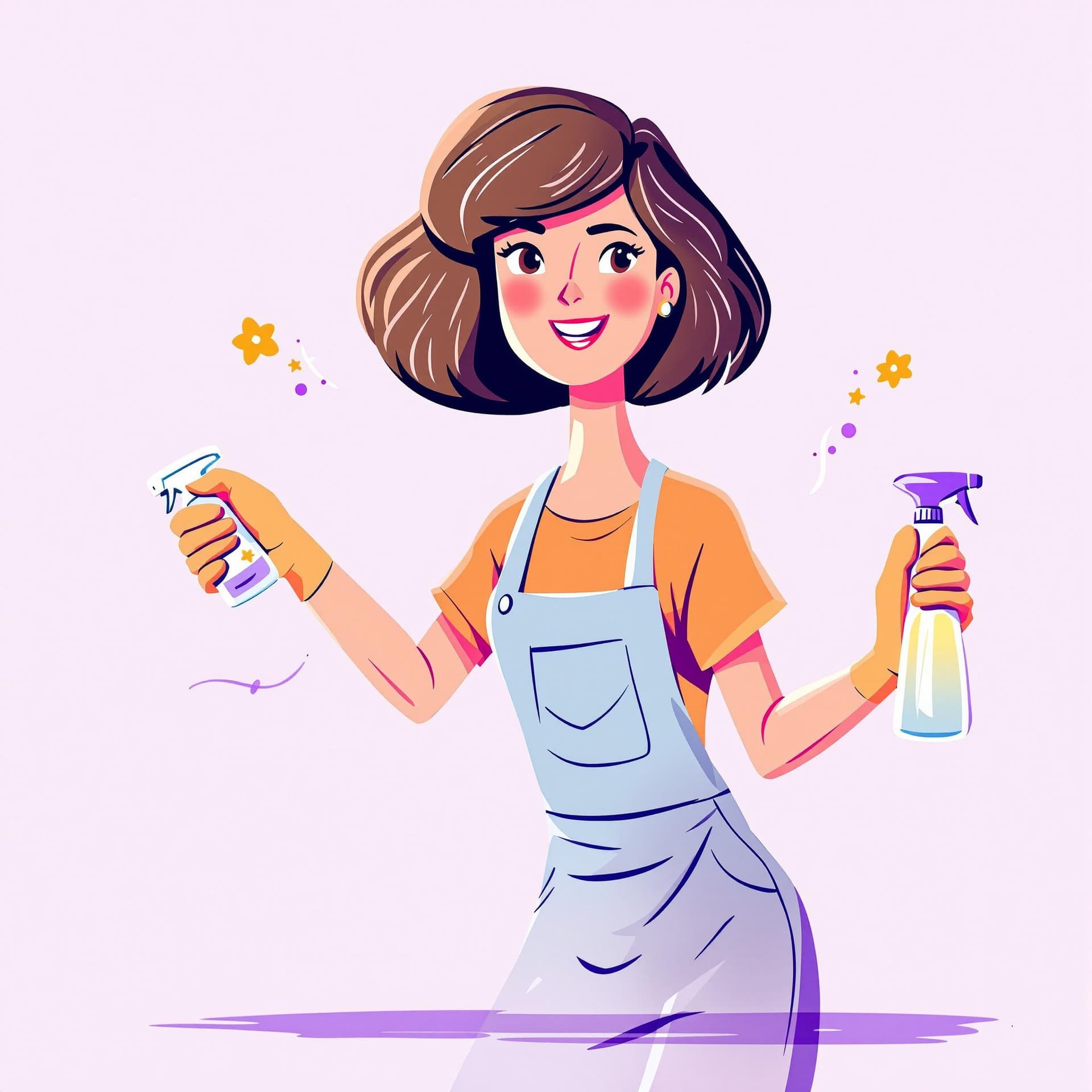 AI generated: A modern, flat-style digital illustration of a dynamic character in motion, holding cleaning product...