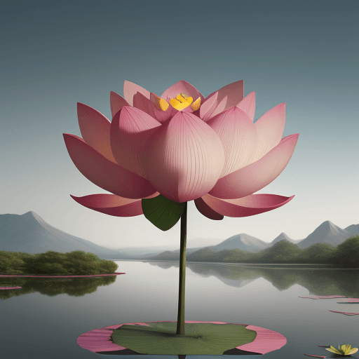AI generated: a lotus flower in a beautiful landscape with futuristic style