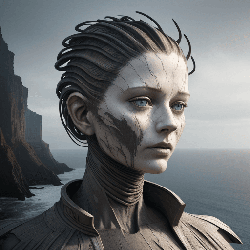 AI generated: art statue in cliffs, in the style of realistic hyper-detailed portraits, cryengine, detailed facial...