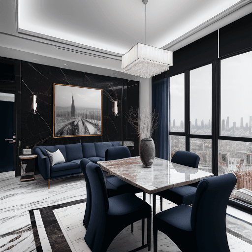 AI generated: high resolution photography interior design, spacious apartment, dinning room and living room view, ...
