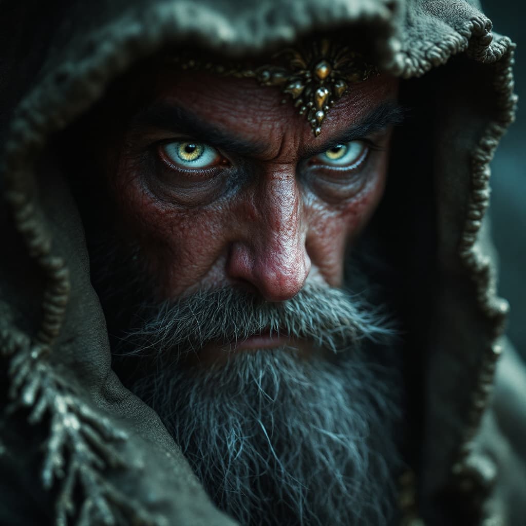 AI generated: hyper-realistic (fabled character tale1:3) from the dark kingdom, with detailed eyes, clothes are in...