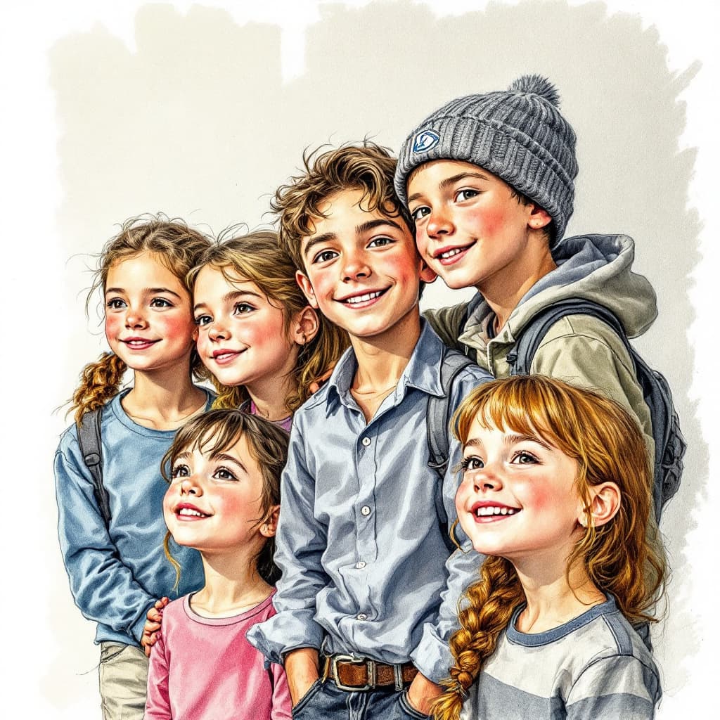 AI generated: a realistic drawing of a group of 12-year-old boys and girls