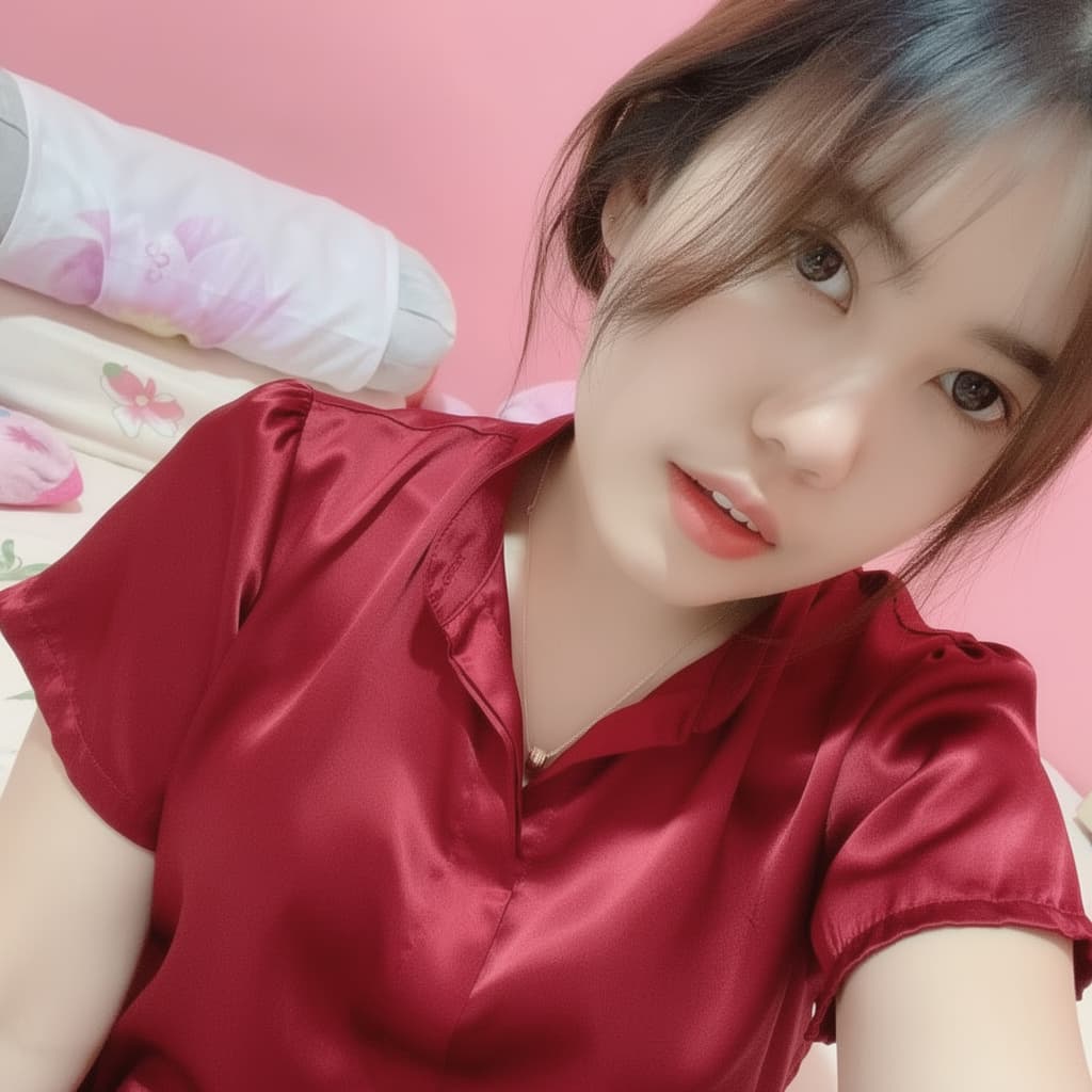 AI generated: she wear silk red lingerie lay on bed