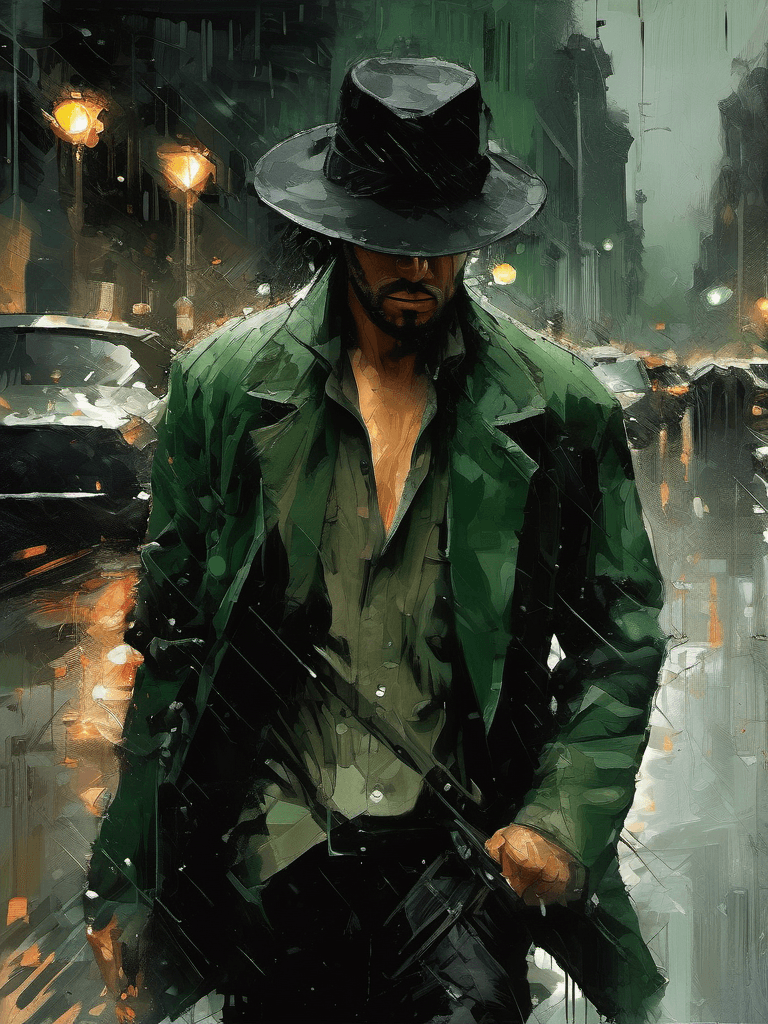AI generated: a man walking, in the style of dark green and black, brutal and heartbreaking composition, absolutel...