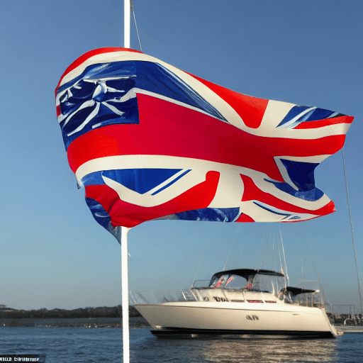 AI generated: 
a sailboat floating at sunset, on its sail is printed a Union Jack flag. In the style of Gainsborou...