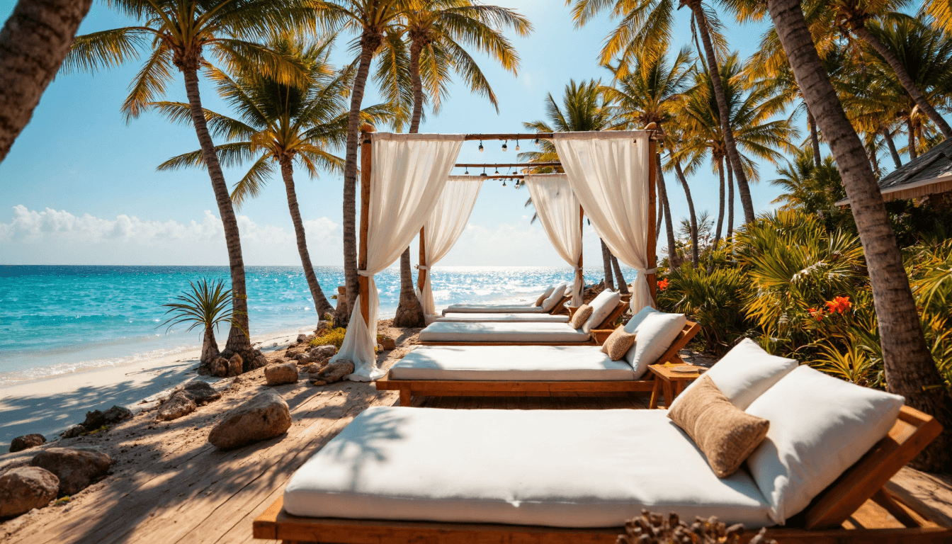 AI generated: A pristine coastal scene bathed in radiant daylight, where the sun shines high in a clear blue sky, ...