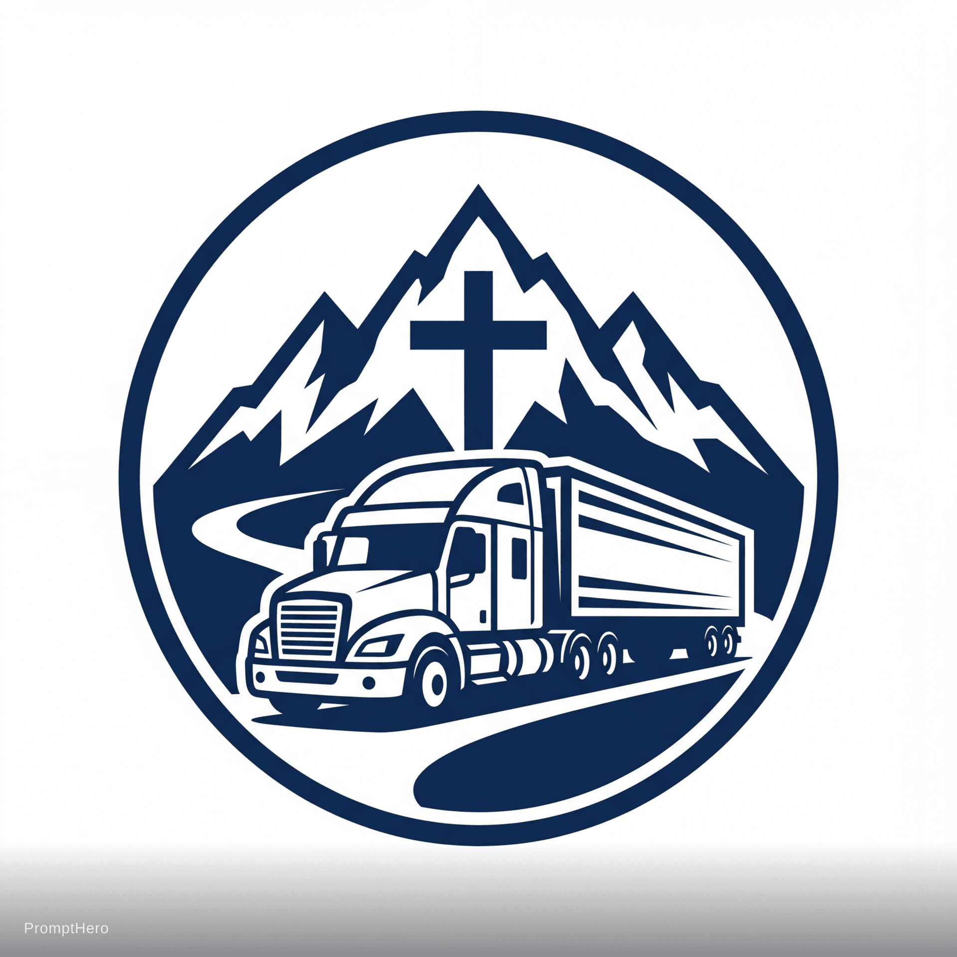 AI generated: design me a logo for trucking company. The logo must incorporate a mountain, cross and truck. The na...
