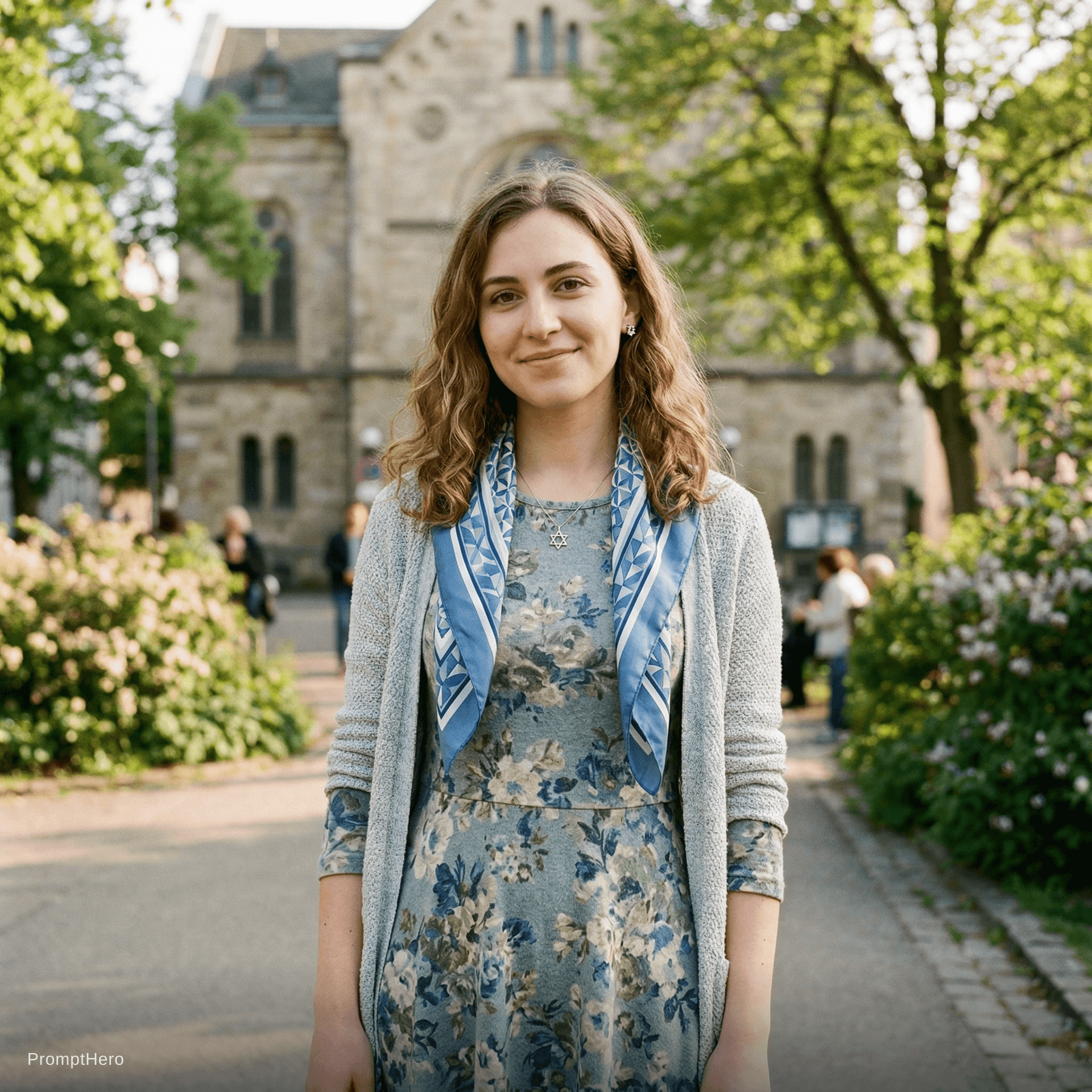 AI generated: A beautiful Soavyan (with a touch of Jewishness) girl in a pleasant Jewish outfit