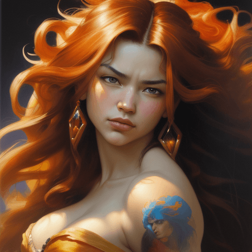 AI generated: Colour oil on canvas image in the form of a woman with flowing hair, in the style of Rembrandt, high...