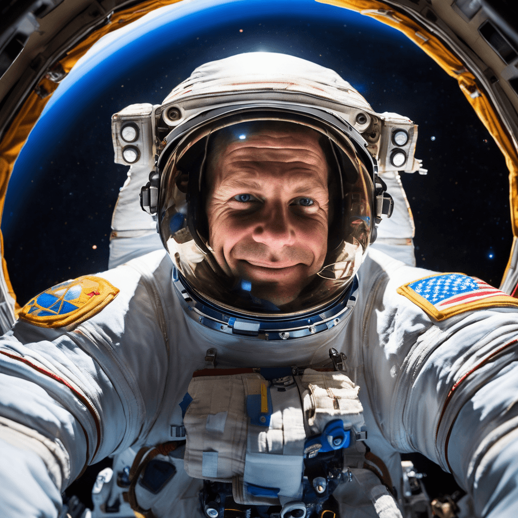 AI generated: A seasoned 30-year-old astronaut, wearing a well-worn spacesuit that tells tales of cosmic adventure...