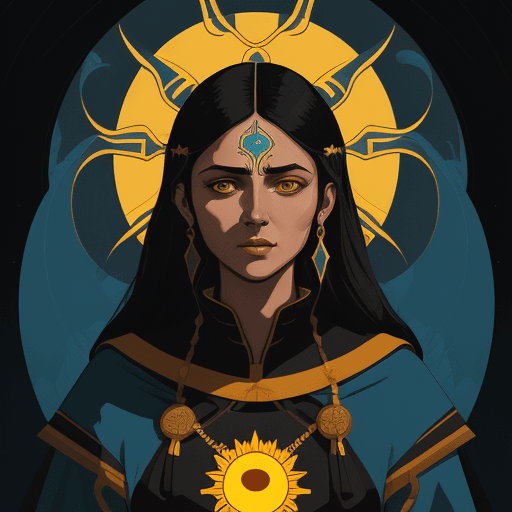 AI generated: The High Priestess tarot card, kilian eng style, slavic art, --ar 58:89 illustration of a Latina pri...