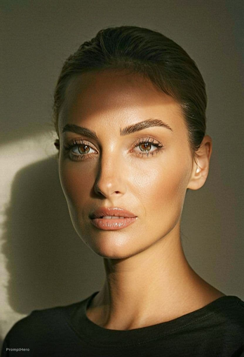 AI generated: Close-up portrait of a woman (Same face as reference image)looking directly at the camera. Her face ...