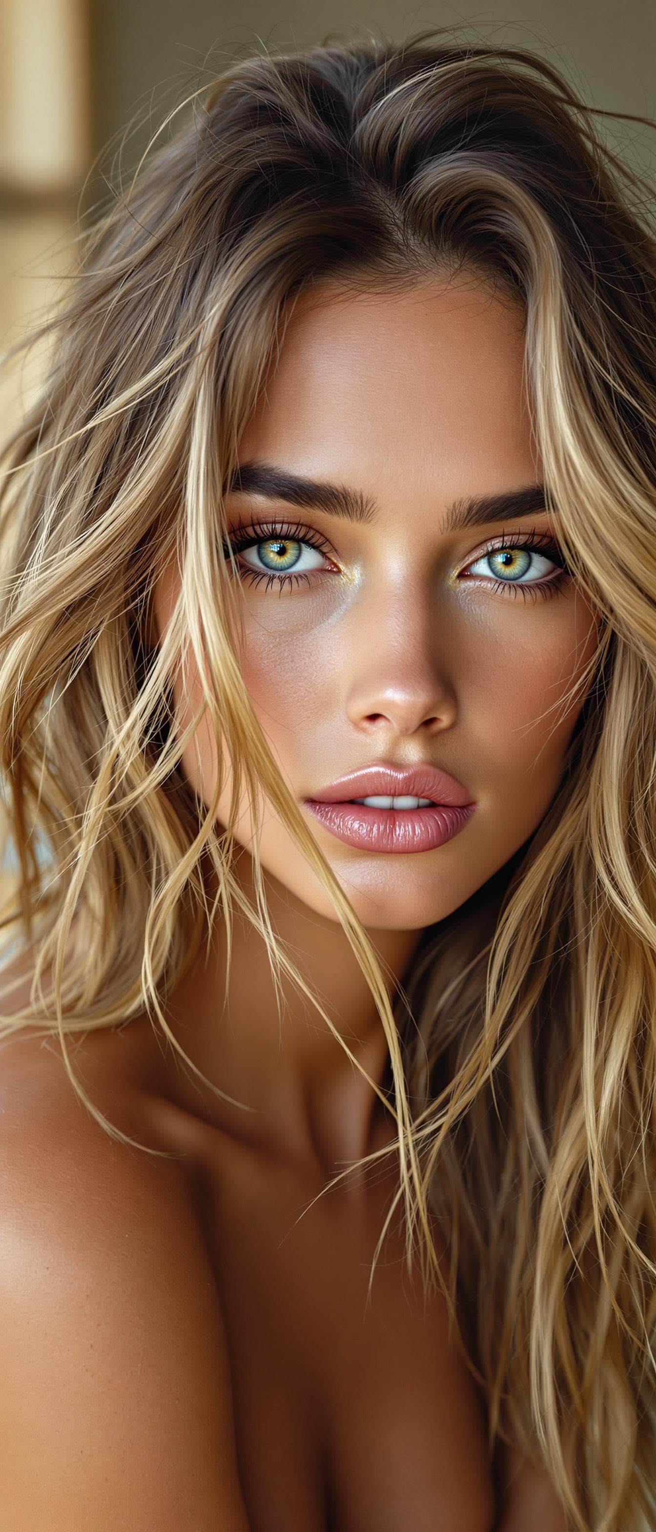AI generated: "Professional portrait photograph, Sony A1 50.1MP, 70mm prime lens.  A slender lithe supermodel, ear...