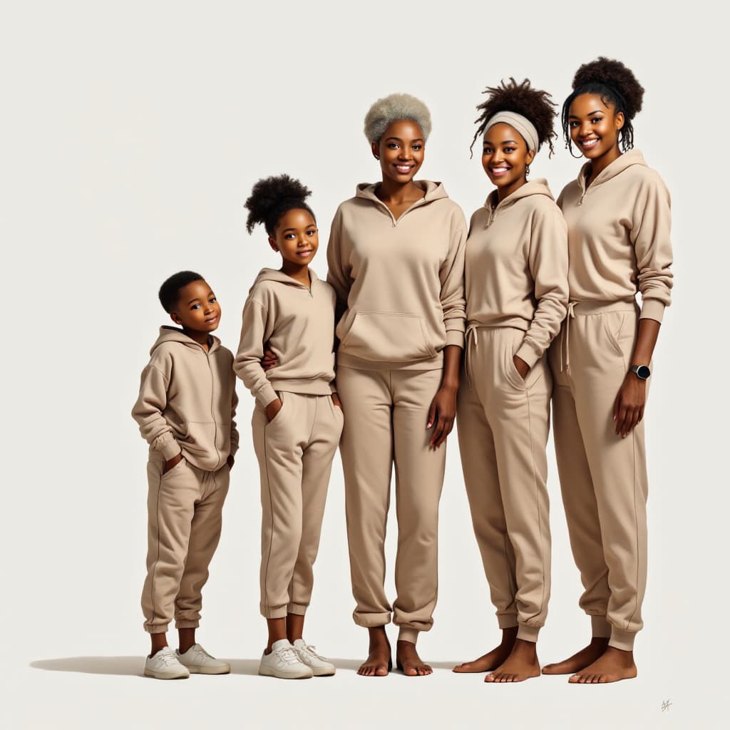 AI generated: A full-body view oil painting of five generations of African American females, ranging from a 2-year...