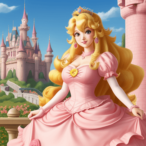 AI generated: High resolution young princess peach, pink castle background
