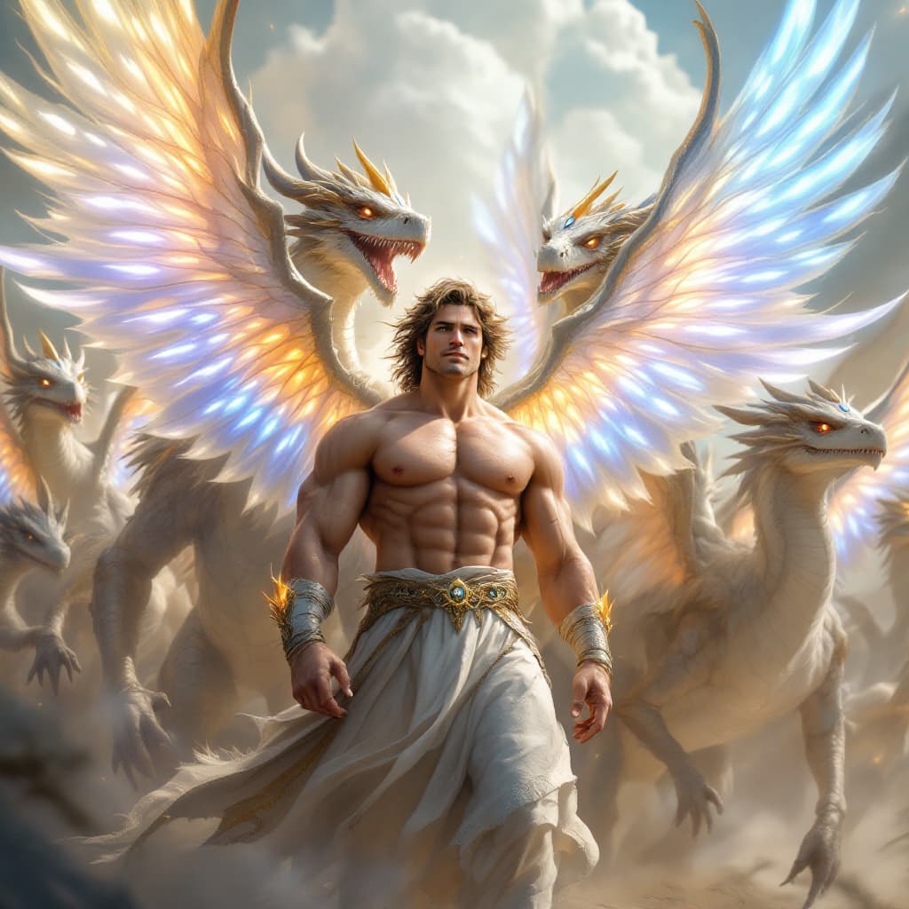 AI generated: A majestic scene where an army of mythical creatures rallies to the hero’s side in battle. The hero ...