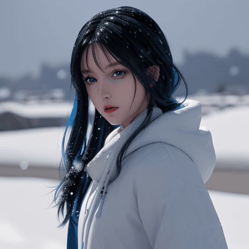 AI generated: anime, best quality, extremely detailed, beautiful girl, dark black hair with blue highlights, blue ...