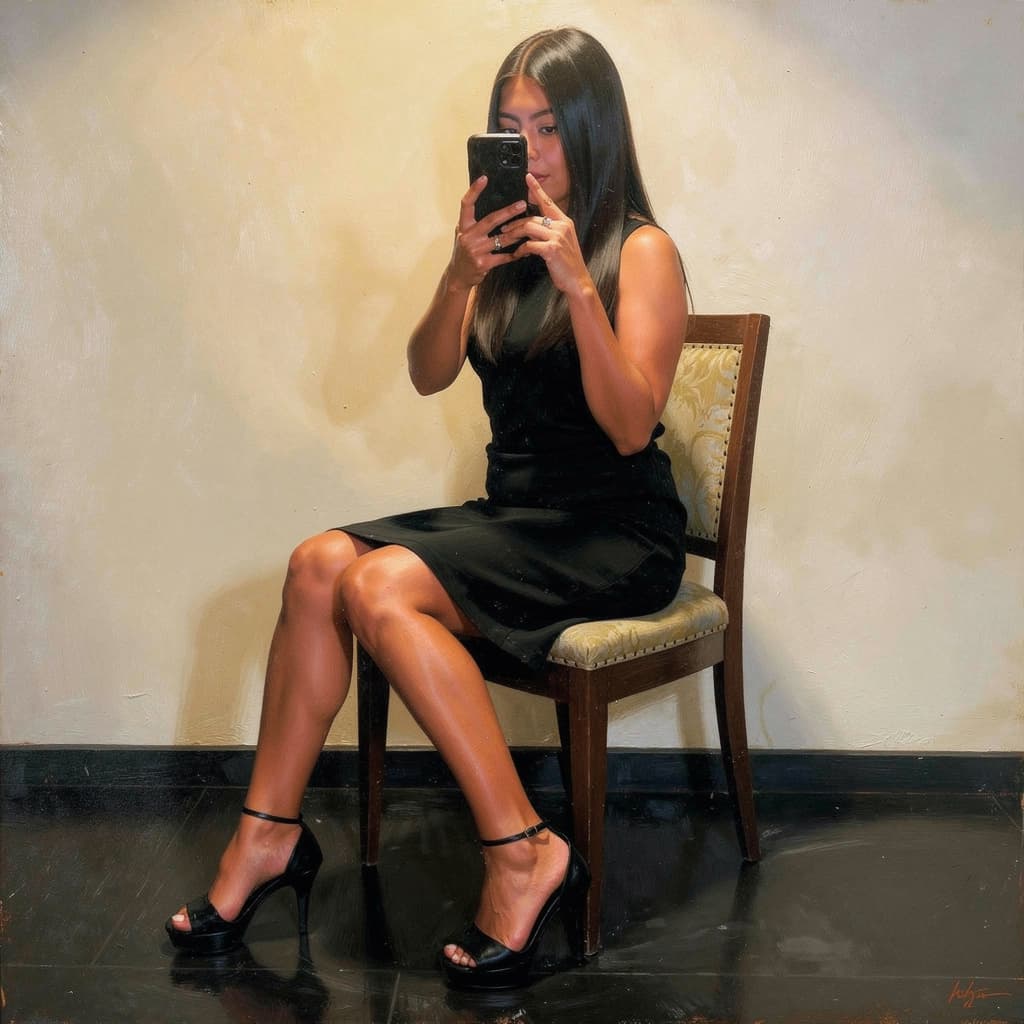 AI generated: Sin ropa sentada piernas separadas de misionero