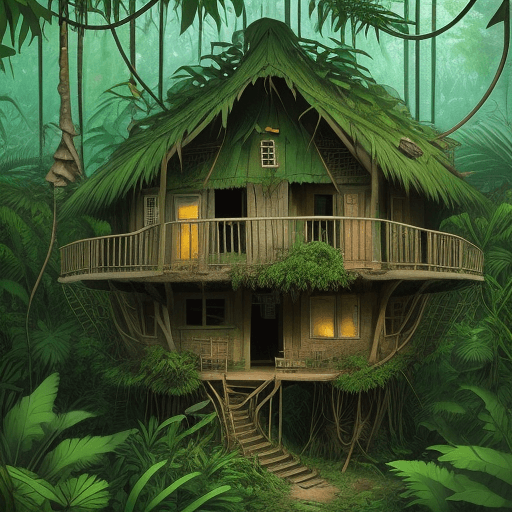 AI generated: Shanty house in a jungle full of trees