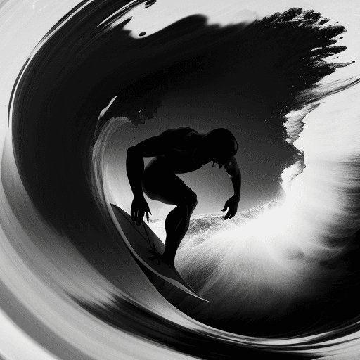 AI generated:  Surfer in the style of mysterious abstractions, double exposure, emotional gestural marks, grainy n...
