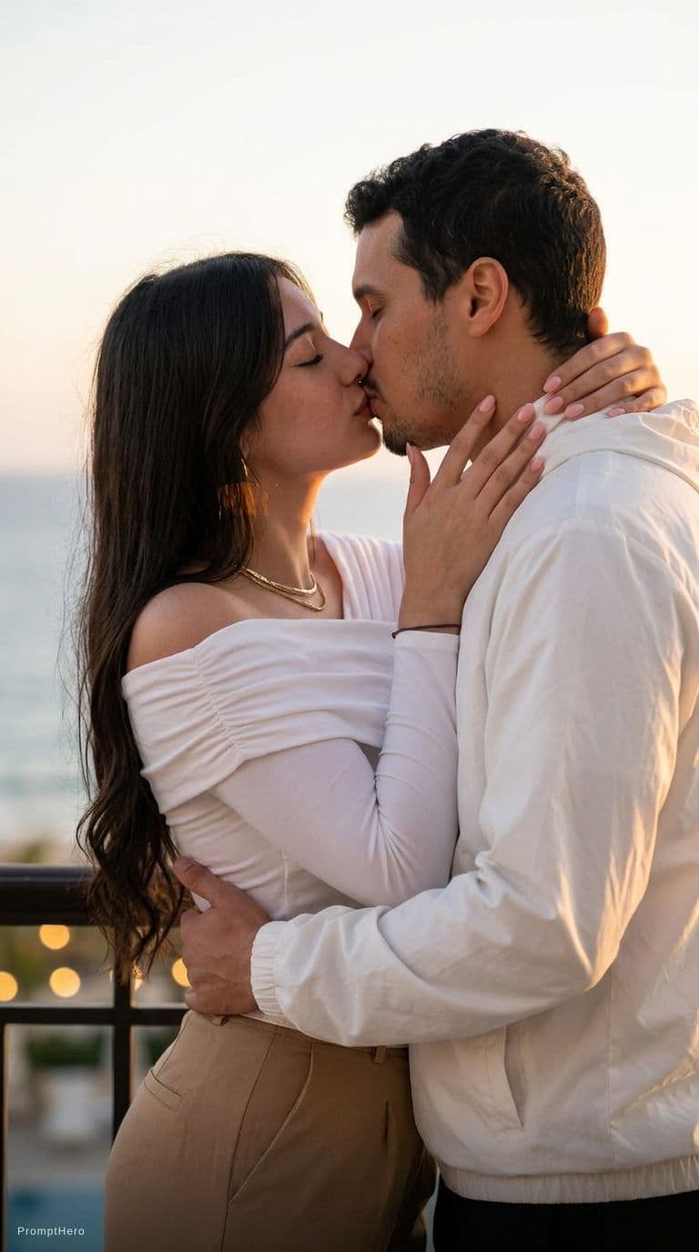 AI generated: passionate lovers embrace I want a photo I want a good romantic french kiss between the guy and the ...