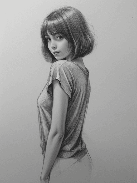 AI generated: (Pencil_Sketch:1.2, messy lines, greyscale, traditional media, sketch),.1girl, solo, looking at view...