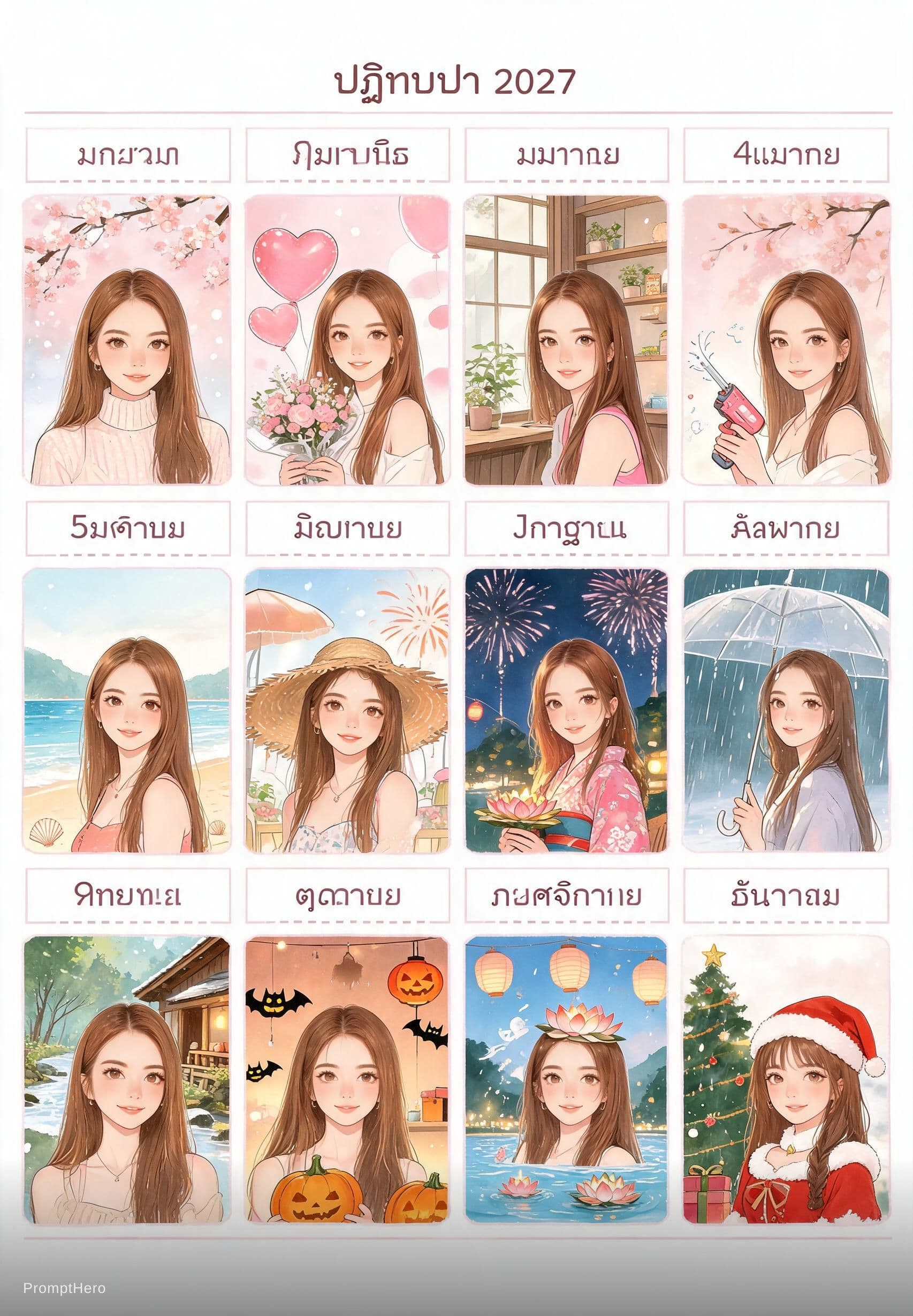 AI generated: สร้างภาพ “ปฏิทินปี 2027” สไตล์ภาพวาดสีน้ำญี่ปุ่นละมุนอบอุ่น (Watercolor Illustration) แบบคอลเลกชัน 1...