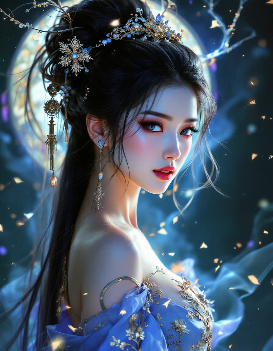 AI generated: Surreal, realistic illustration ((full length of character)) in traditional Chinese style on (dark n...