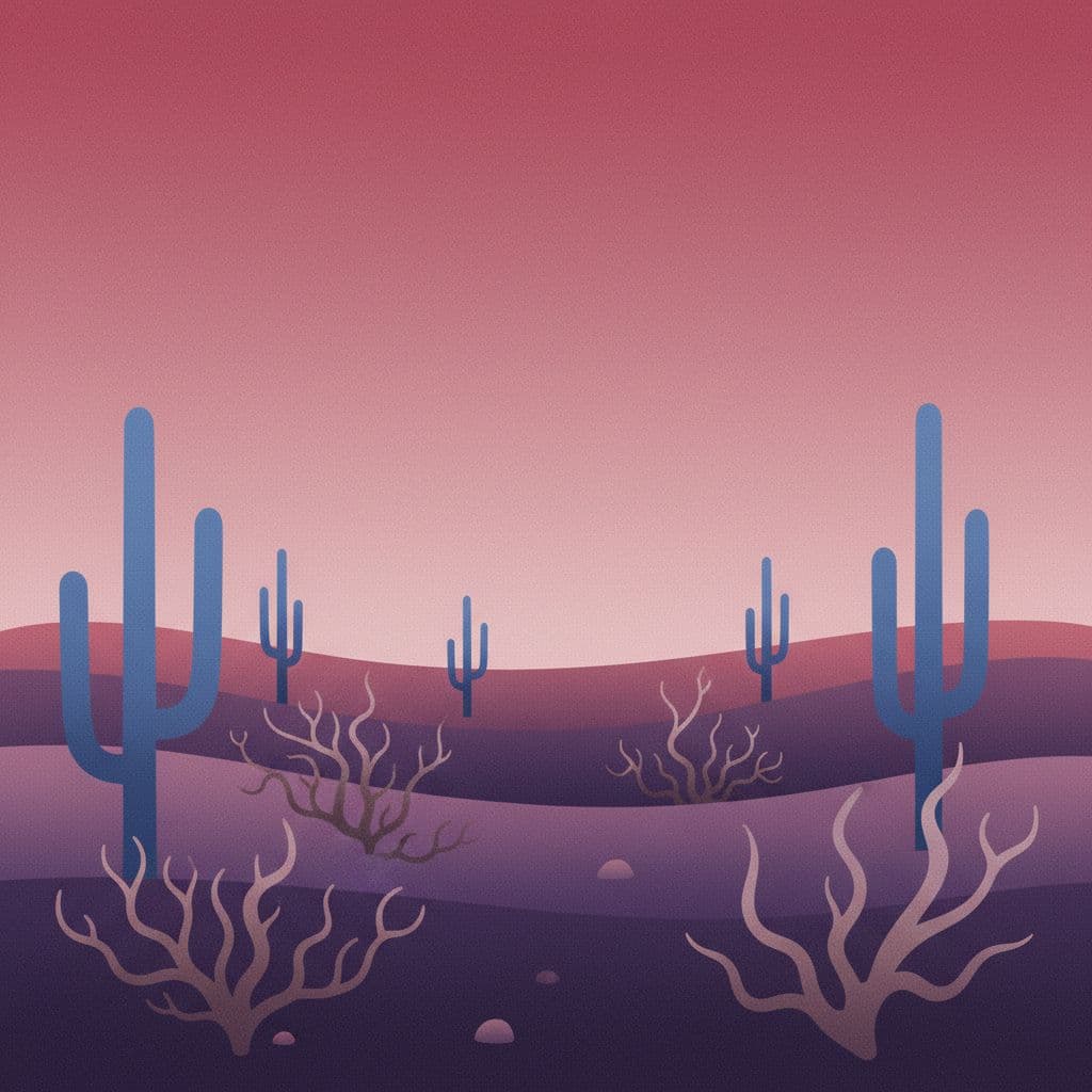 AI generated: Toma de paisaje que consiste en un fondo de cielo rojo rosado detrás de una escena desértica en viol...