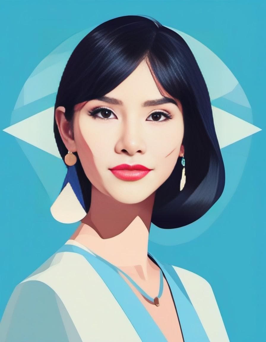 AI generated: Minimalist, a fashion girl, white hair, blue background, wearing special earrings, Bohemian style, c...