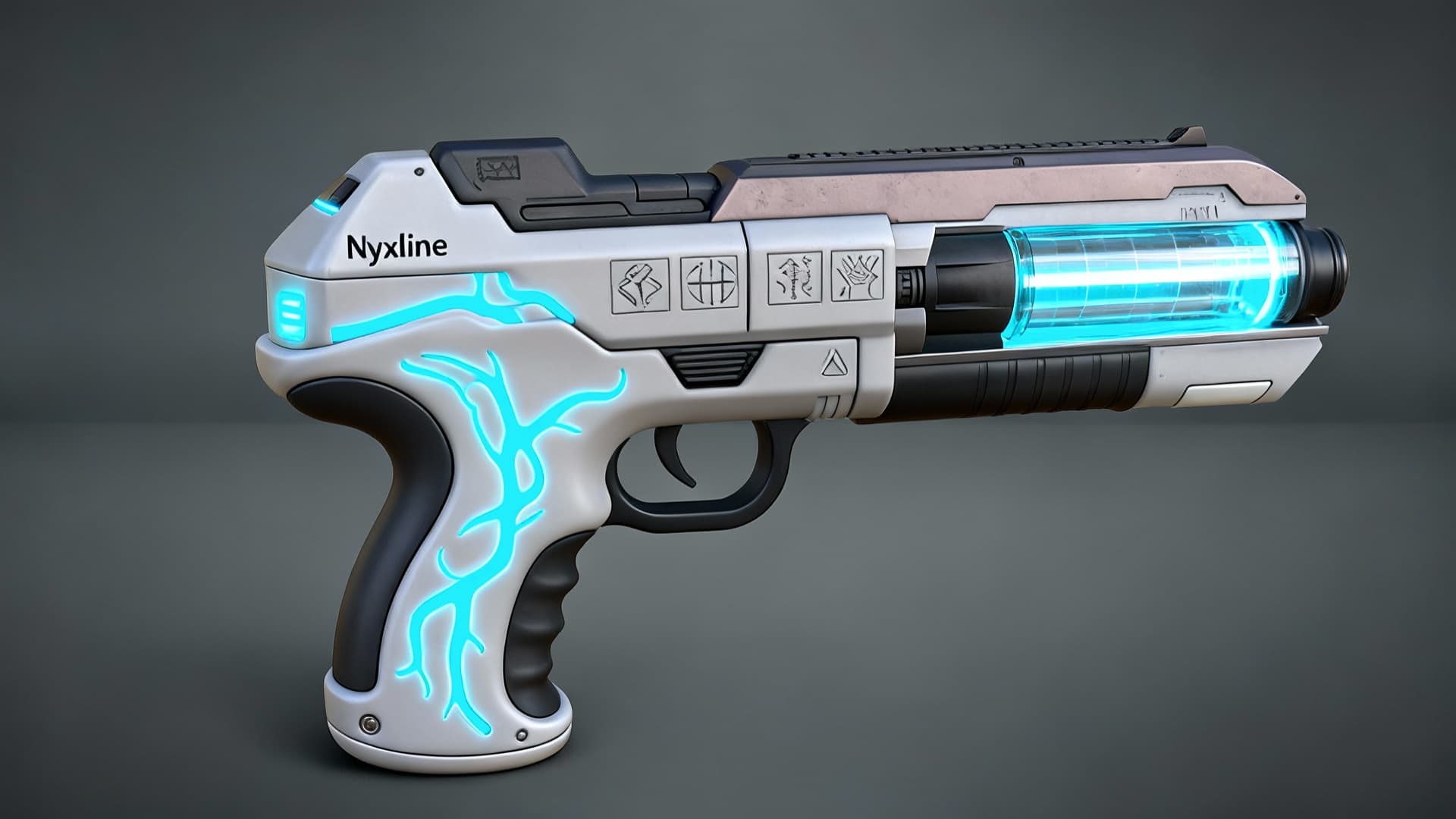 AI generated: Using the image as a reference, design the Nyxline Design ‘Calthera Series’ Rifles and pistols for t...