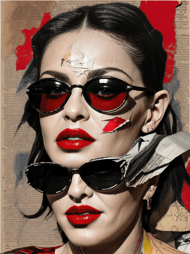 AI generated: Madonna, in style of mixed media collage with canvas texture in the style of modern art, punk art, d...