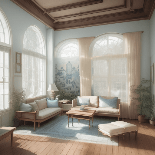 AI generated: High resolution photography interior design, dreamy sunken living room conversation pit, wooden floo...
