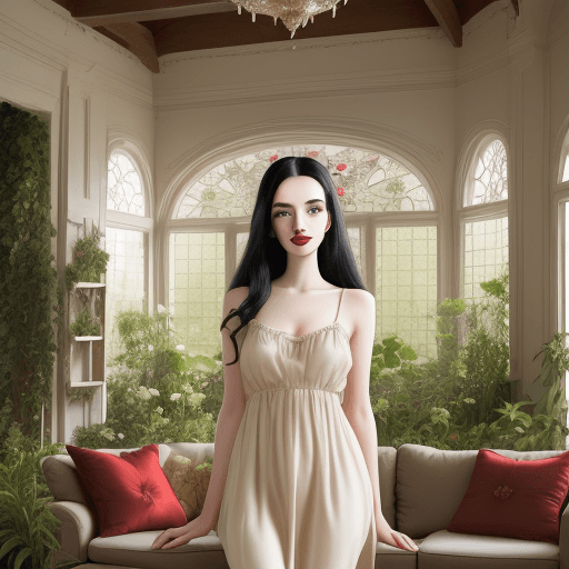 AI generated: a beautiful woman, 25 year old, with crimson red lipstick, black hair, long silky hair, big brown ey...