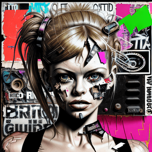 AI generated: Ultra detailed brigitte bardot, torn up punk poster, broken circuitry background, matrix effects, pu...