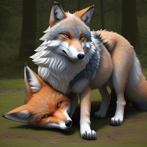 AI generated: wolf voring a fox wolf with big belly