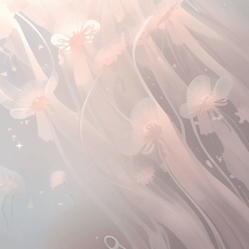 AI generated:  Detail with 6 beautiful, delicate translucent flowers waving back and forth like jellyfish in the s...