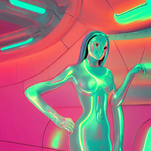 AI generated: futuristic female by elmopix, in the style of neon realism, dark cyan, nikita veprikov, softly lumin...