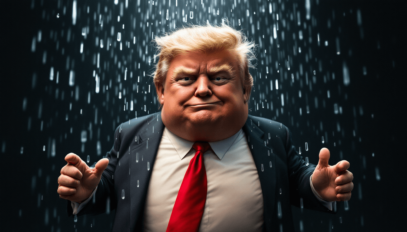 AI generated: A very fat donald trump showers. very small pipi