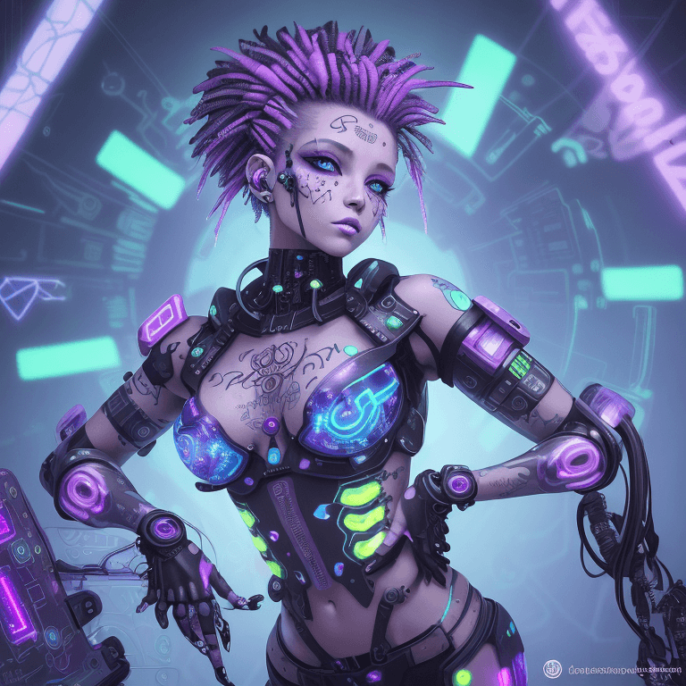 AI generated: Omnipunk Honey Bee’s : Imaginez un rebelle cybernétique avec des tatouages au néon, arborant un moha...