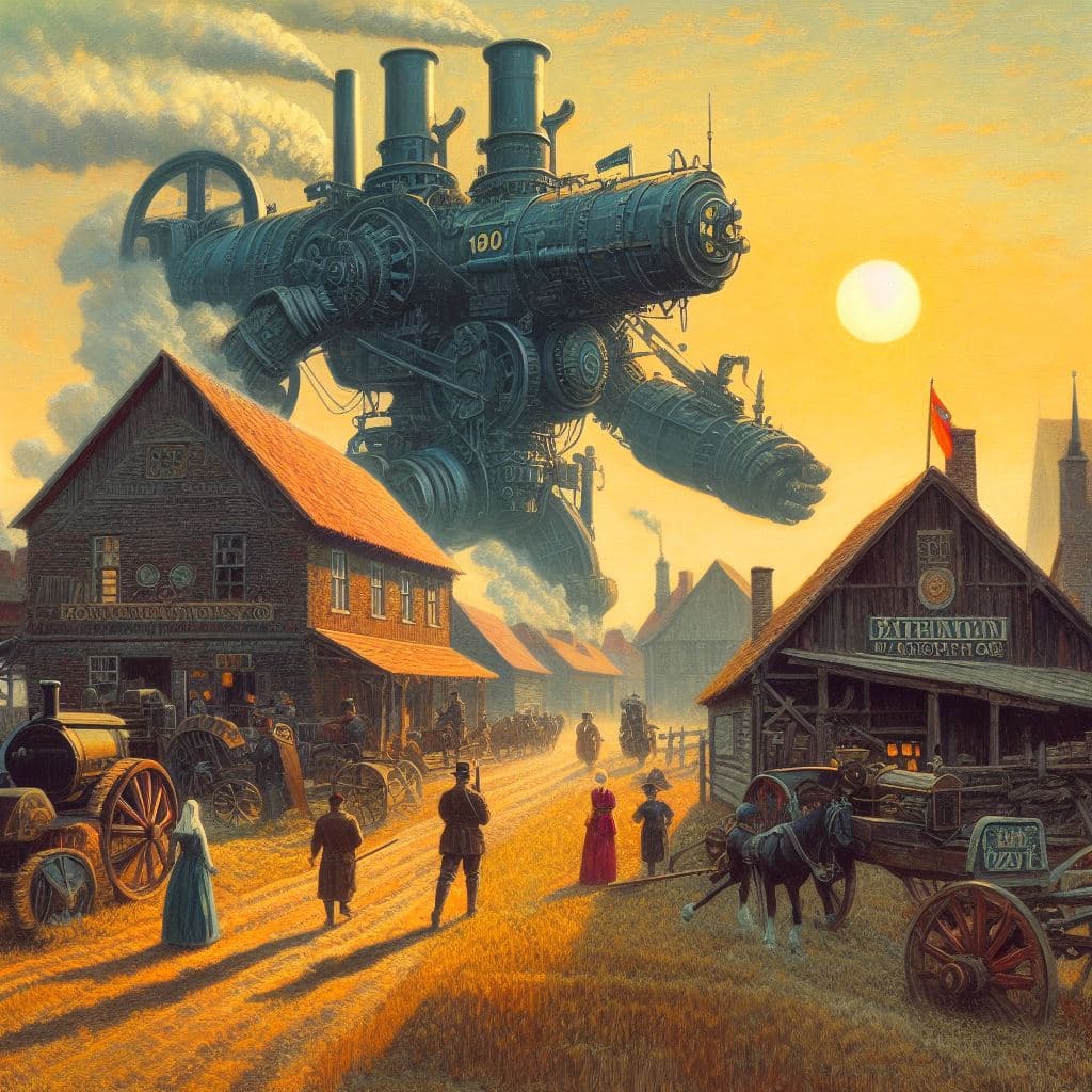 AI generated: iron harvest 1920+ by Jakub Różalski,different image,dieselpunk in 1920 ,oil painting 