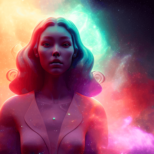 AI generated: galaxies, spirals, space, nebulae, stars, smoke, iridescent, intricate detail, in the shape of a gir...