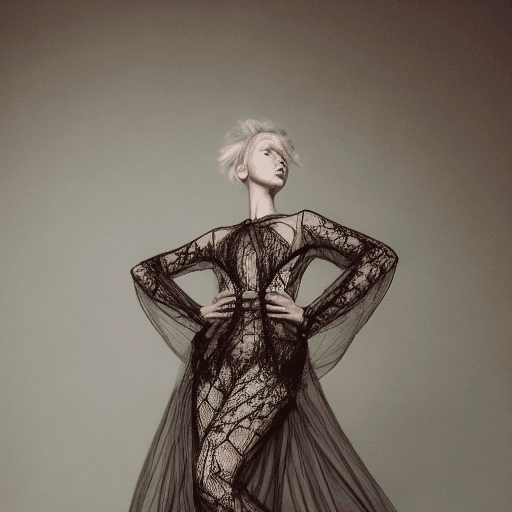 AI generated:  Photo of fashion model, highly detailed, stunning fashion model floating in weightlessness, long le...