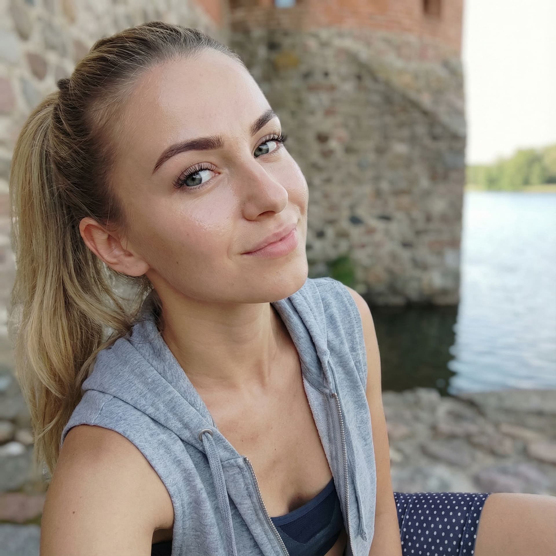 AI generated: landscape photography, Fitness Fashion close up on face photo of a 21-year Polish girl confident CEO...